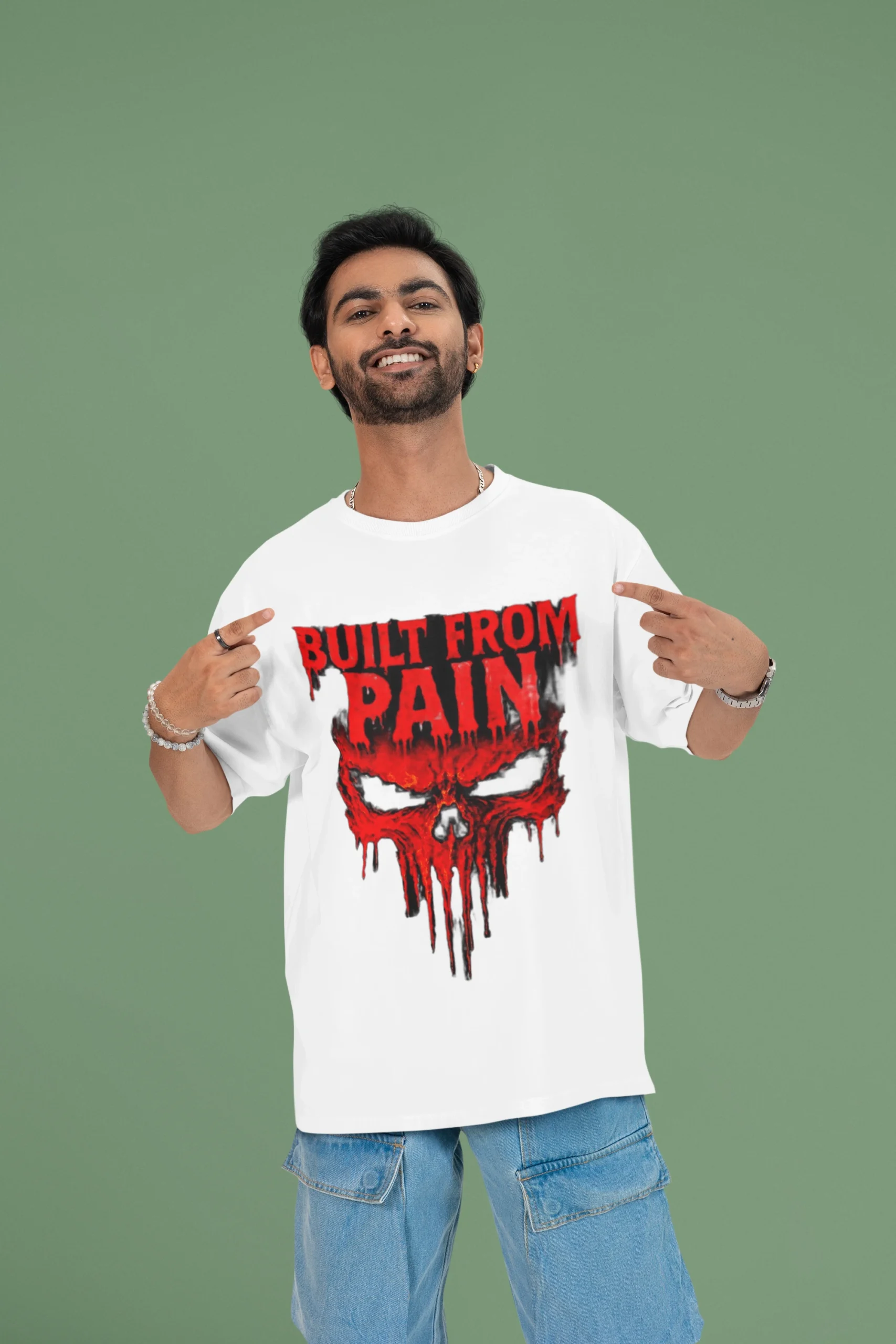 Oversize-white Built From Pain – Oversized Graphic Printed T-Shirt - Image 1