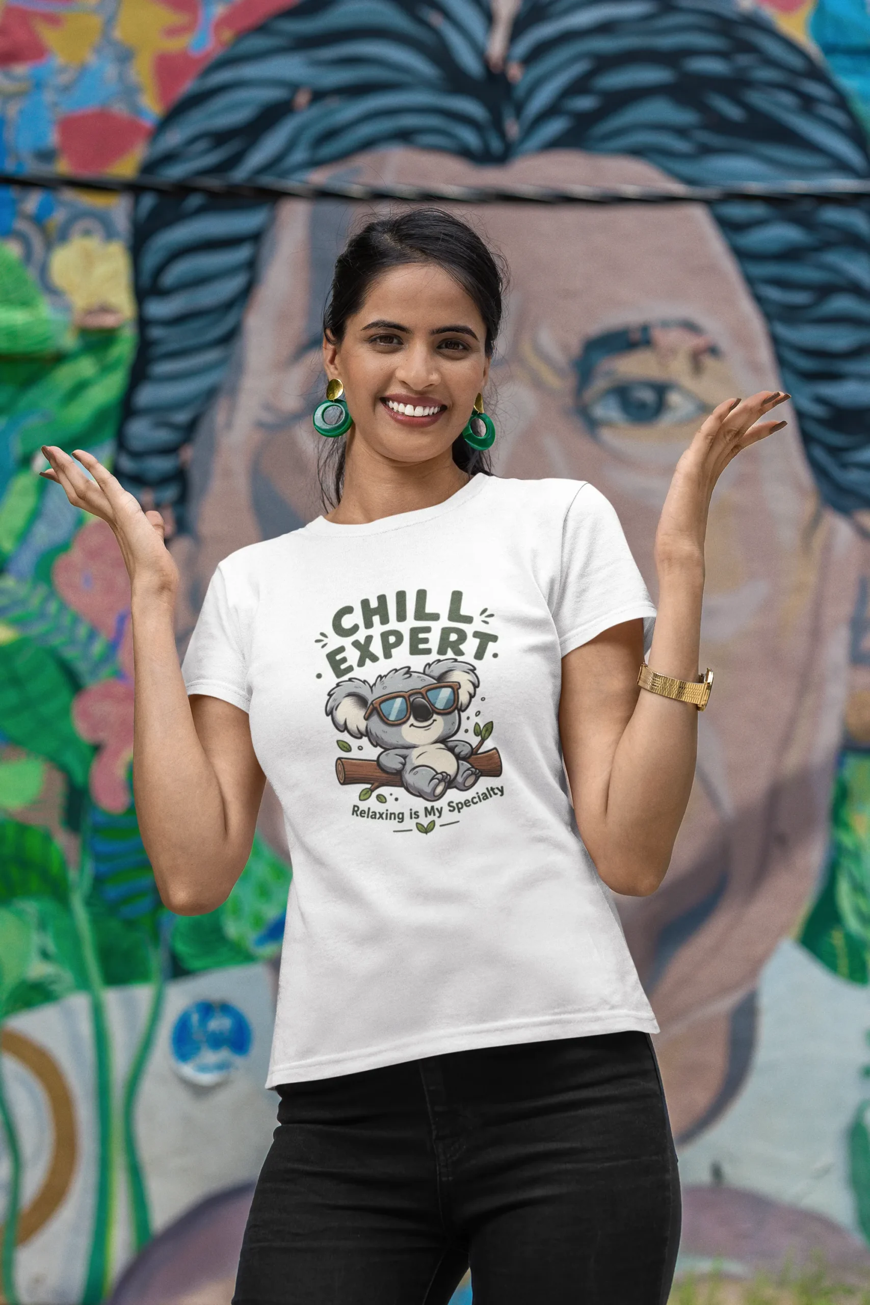 gildan-t-shirt-mockup-of-a-woman-making-a-small-shrug-gesture-m39150 (1) Chill Expert Graphic Regular T-Shirt | Round neck - Image 1