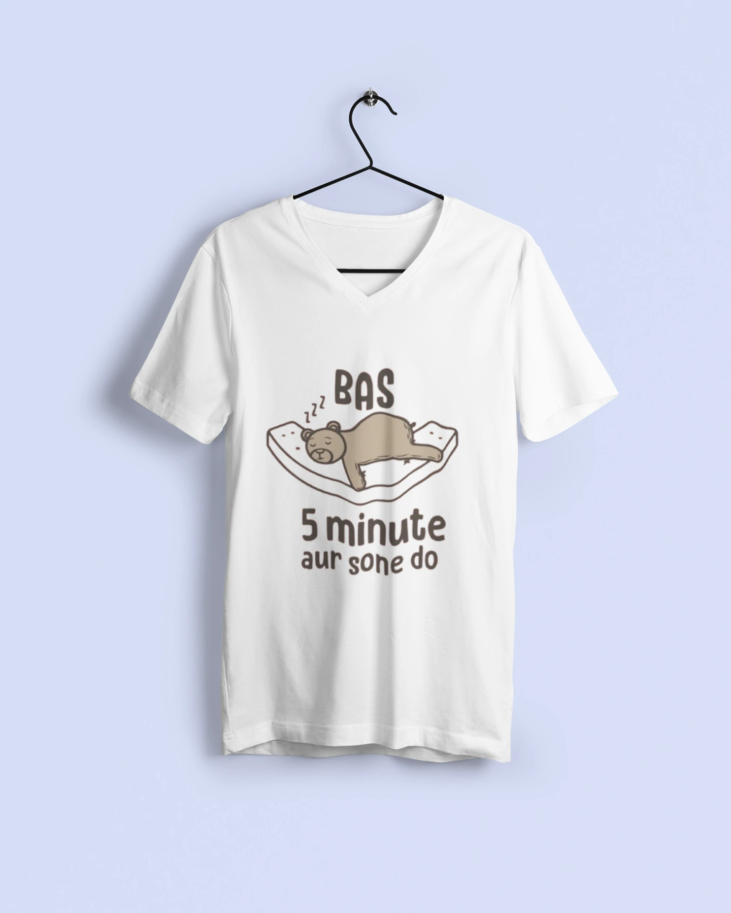 mockup-of-a-basic-v-neck-t-shirt-on-a-hanger-3692-el1 (1) Bas 5 Minute Aur Sone Do – Funny Regular T-Shirt | Round Neck - Image 1