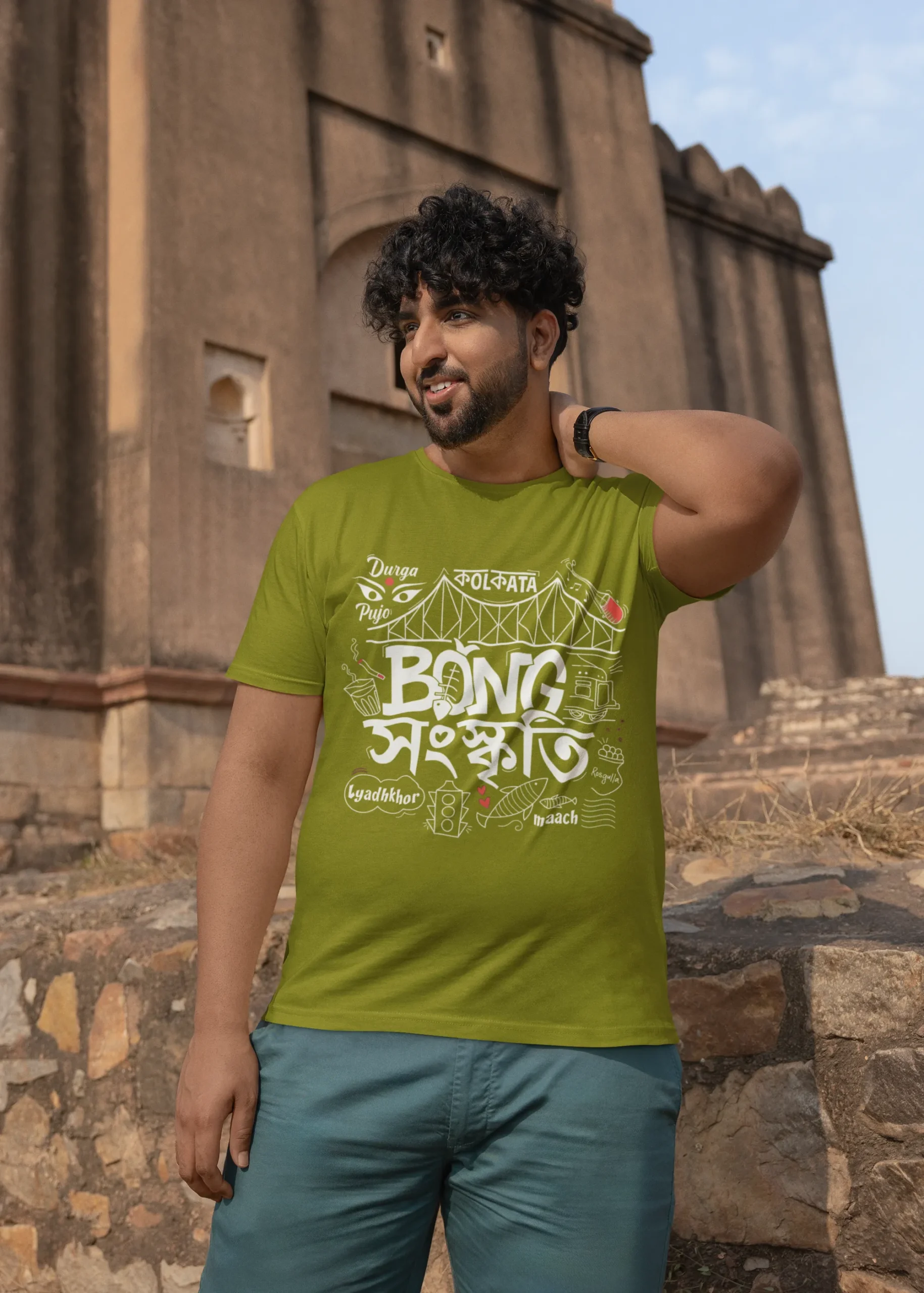 mockup-of-a-bearded-man-with-curly-hair-wearing-a-plus-sized-t-shirt-with-a-round-neck-m39646 (1) Bong সংস্কৃতি | Bengali Culture Regular T-Shirt | Round neck - Image 1
