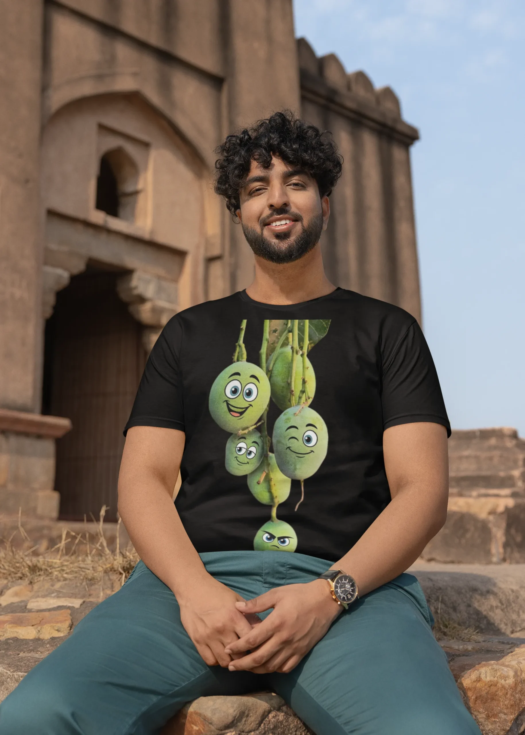 mockup-of-a-happy-man-with-curly-hair-wearing-a-plus-sized-tee-with-a-round-neck-m39644 Funny Mango Graphic Regular T-Shirt| Round neck - Image 1