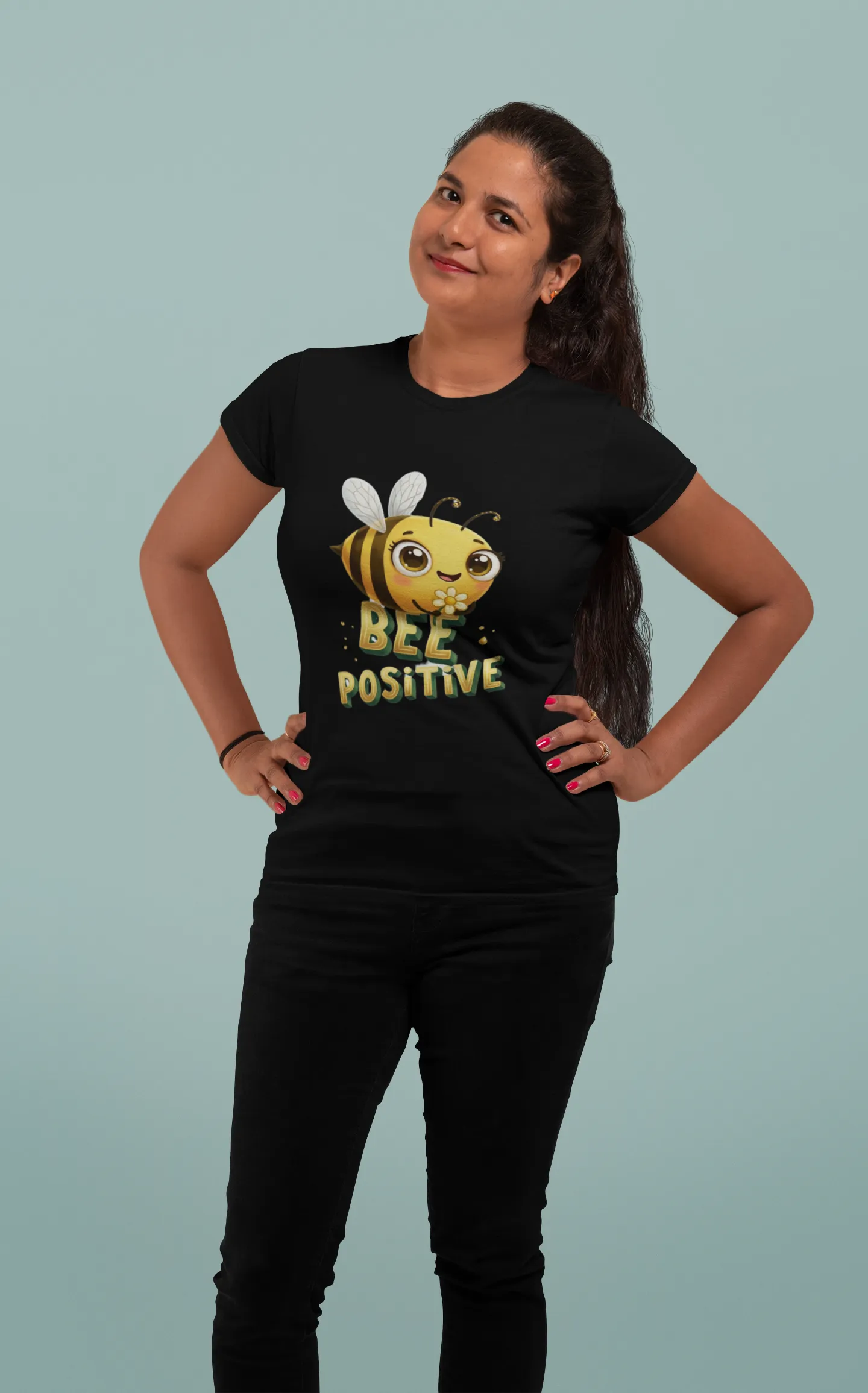 t-shirt-mockup-of-a-woman-in-a-studio-28937 Bee Positive Regular T-Shirt | Round neck - Image 1