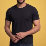 Black regular-fit T-shirt on model